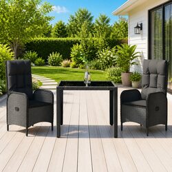 Outdoor Dining Set 3 Piece Garden Furniture Black Poly Rattan Chairs Table