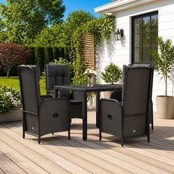 Garden Dining Set 5 Piece Outdoor Furniture Black Poly Rattan Chairs Table