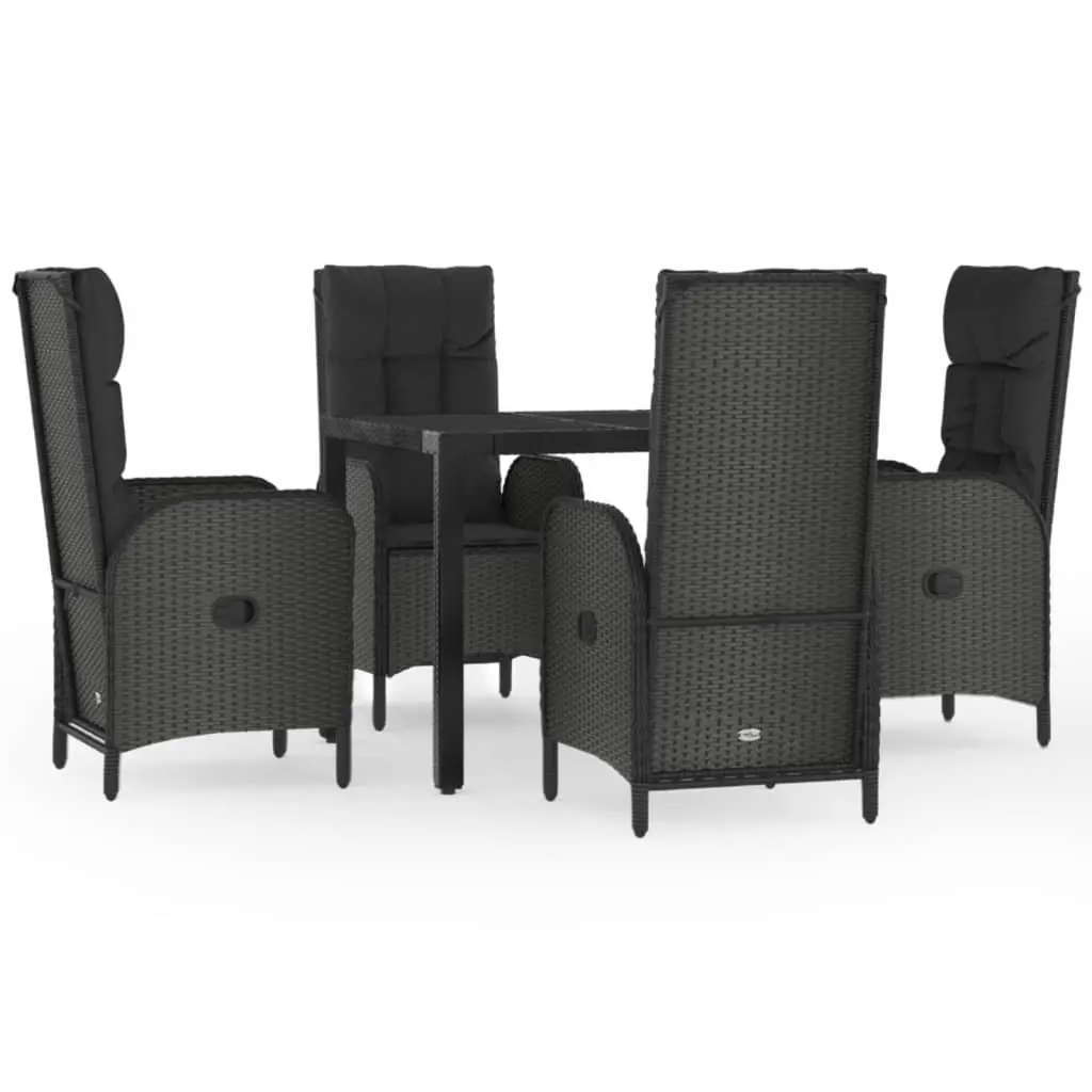 Garden Dining Set Outdoor Furniture 5 Piece Black Poly Rattan Chairs Table