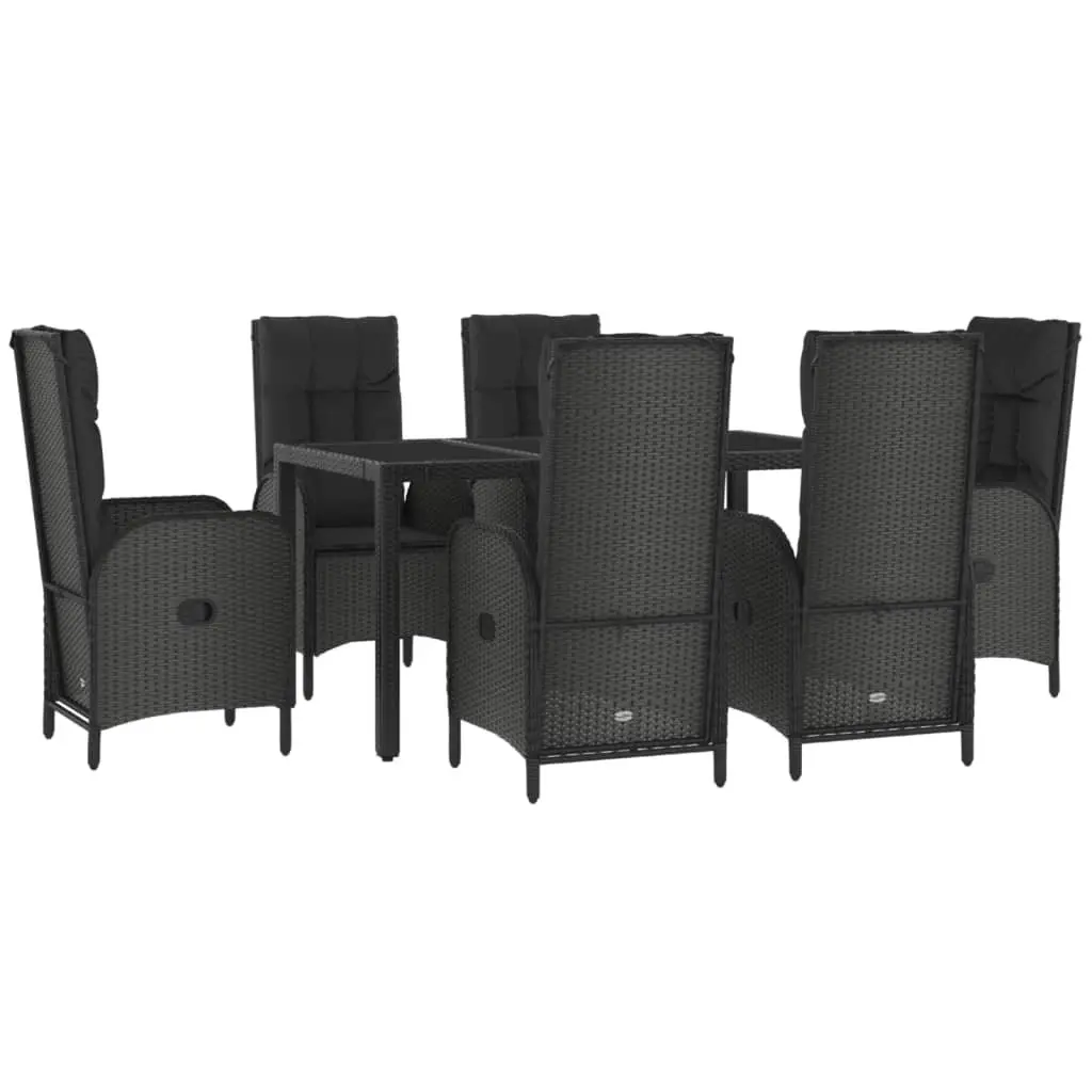 Garden Dining Set 7 Piece Outdoor Furniture Black Grey Poly Rattan Chairs Table
