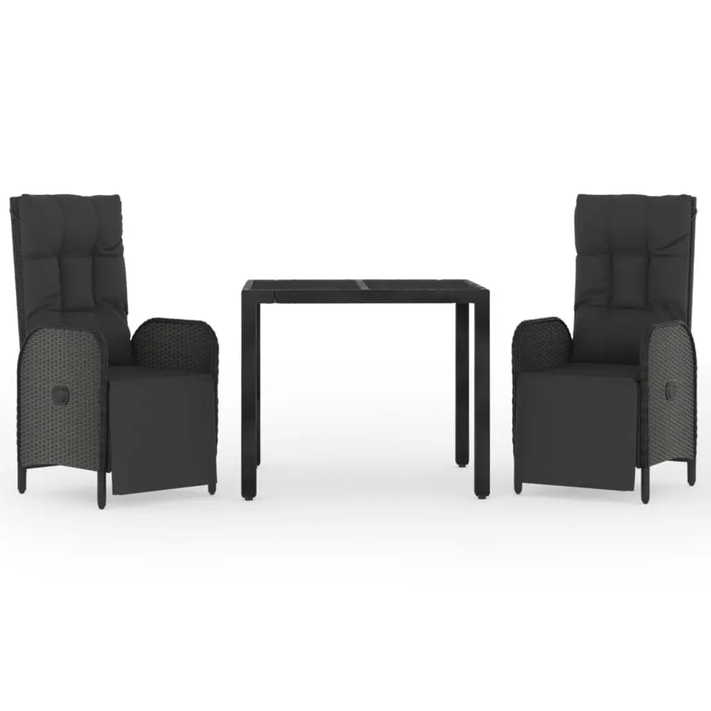 3 Piece Black Garden Dining Set with Adjustable Chairs