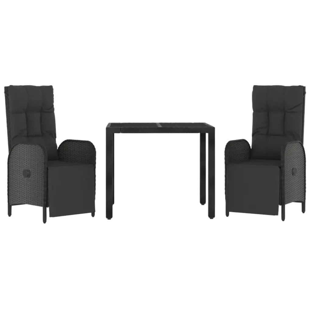 3 Piece Black Garden Dining Set with Adjustable Chairs
