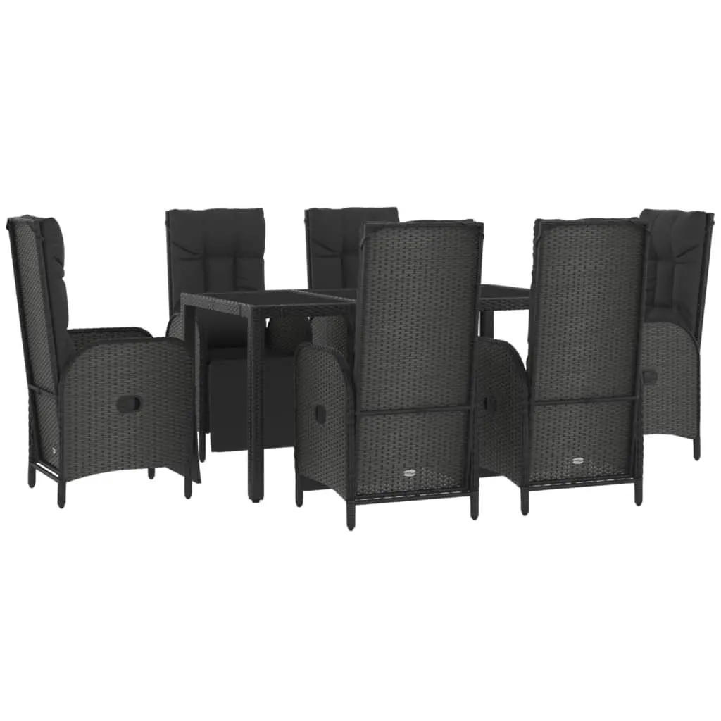 Garden Dining Set Outdoor Use 7 Piece Black Poly Rattan Chairs Table
