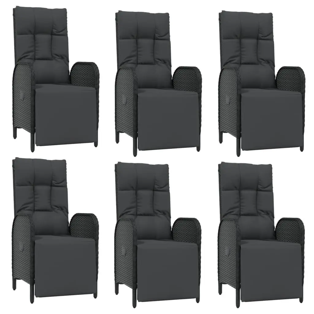 Garden Dining Set Outdoor Use 7 Piece Black Poly Rattan Chairs Table
