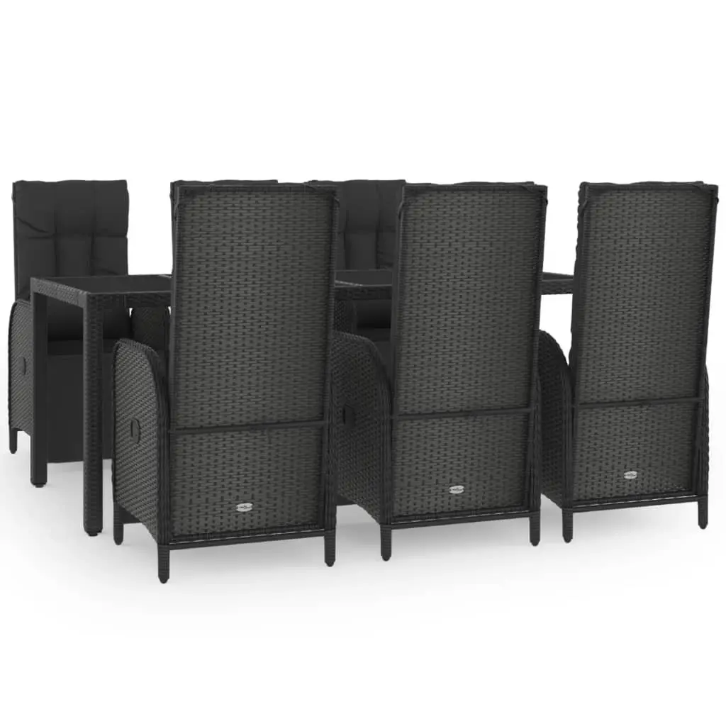 Garden Dining Set 7 Piece Outdoor Furniture Black Rattan Chairs Table