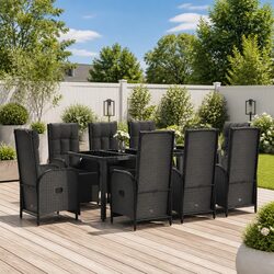 9-Piece Outdoor Dining Set Specifications: Black Poly Rattan