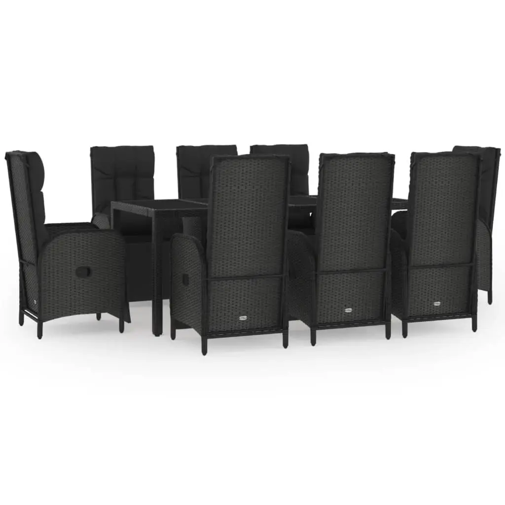 Outdoor Garden Dining Set 9 Piece Black Poly Rattan Furniture