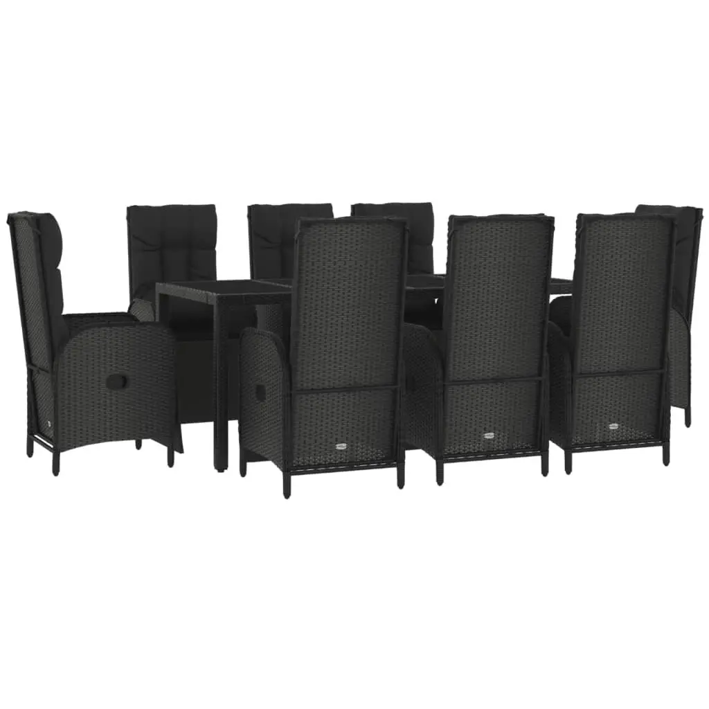 Outdoor Garden Dining Set 9 Piece Black Poly Rattan Furniture