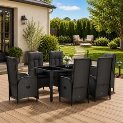 Garden Dining Set 7 Piece Outdoor Furniture Black Poly Rattan Chair Table