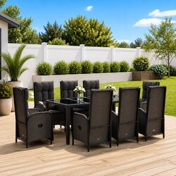 9 Piece Outdoor Dining Set Garden Furniture Black Poly Rattan Chairs Table