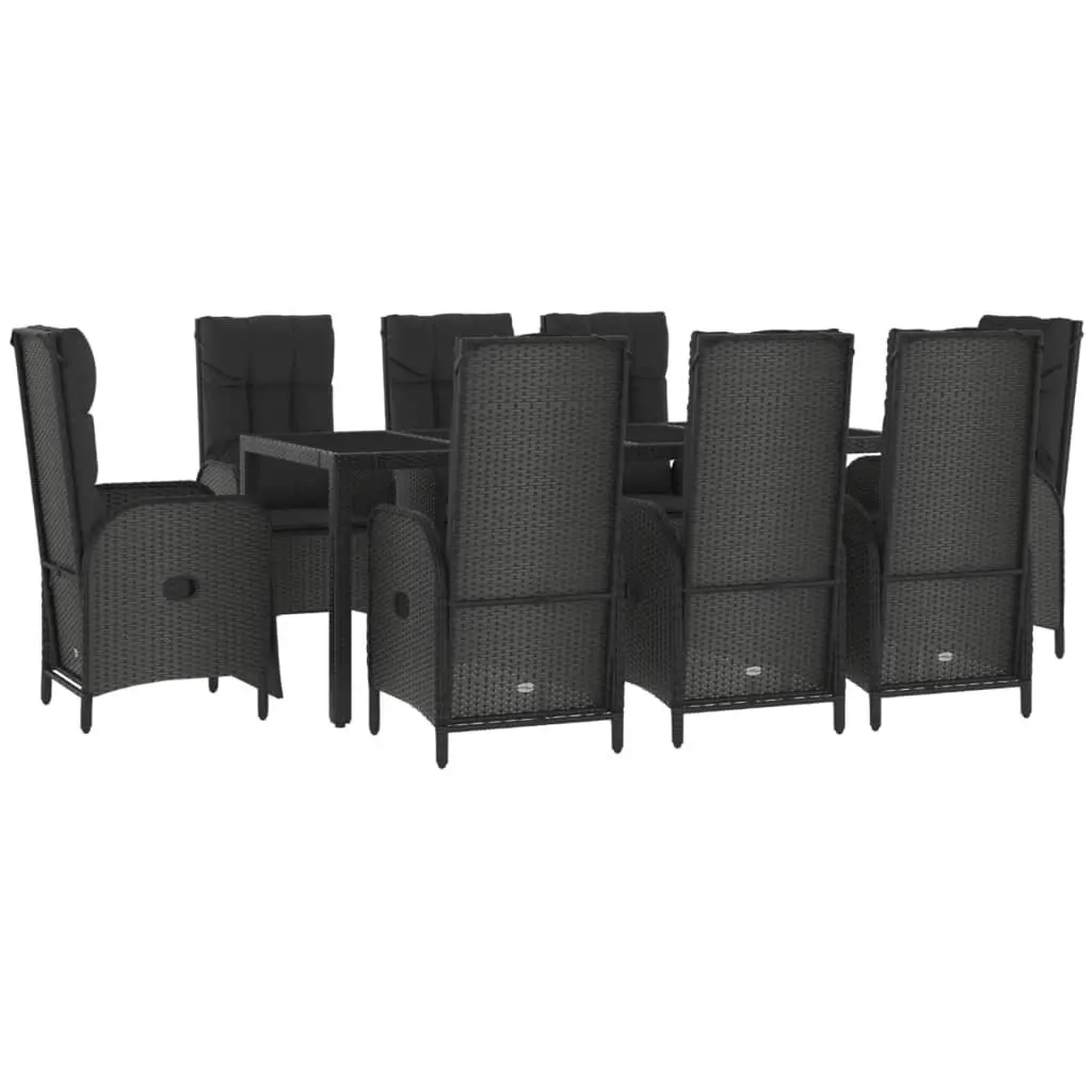 9 Piece Garden Furniture Set Patio Dining Outdoor Black Poly Rattan Chairs Acacia Wood Table