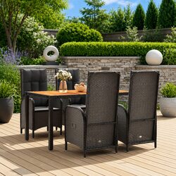5 Piece Garden Dining Set - Acacia Wood & Rattan