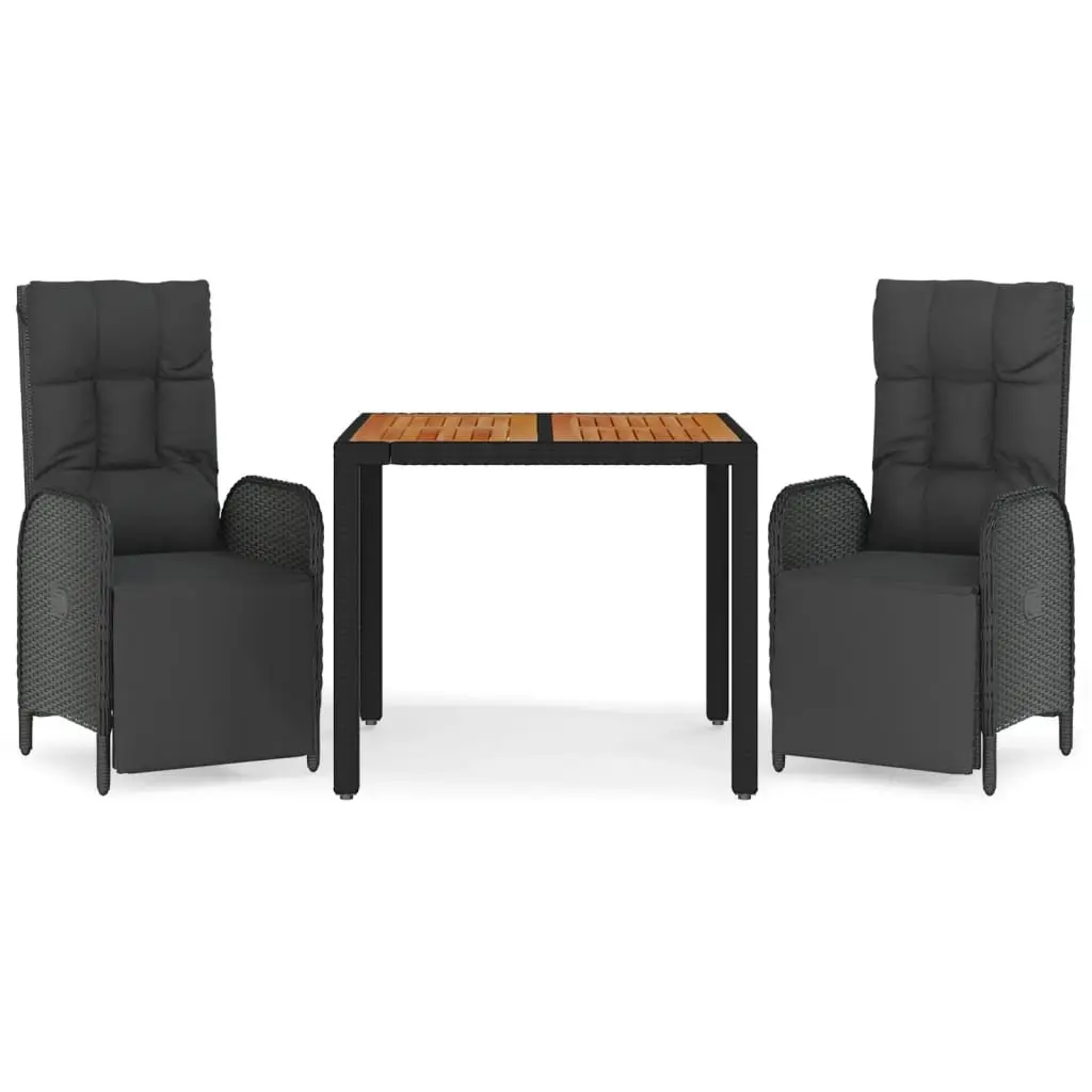 3 Piece Outdoor Dining Set Garden Furniture Black Poly Rattan Chairs Table