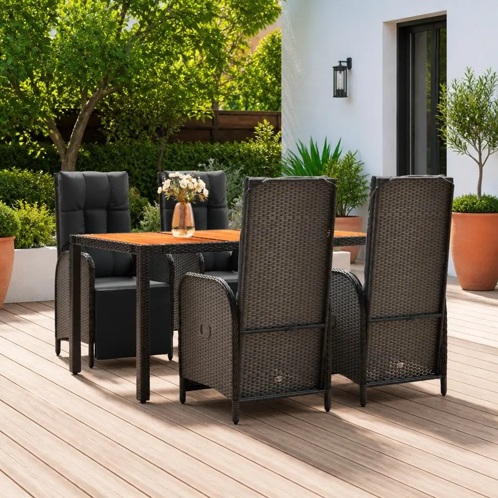 5 Piece Outdoor Garden Dining Set with Cushions Poly Rattan Black Furniture