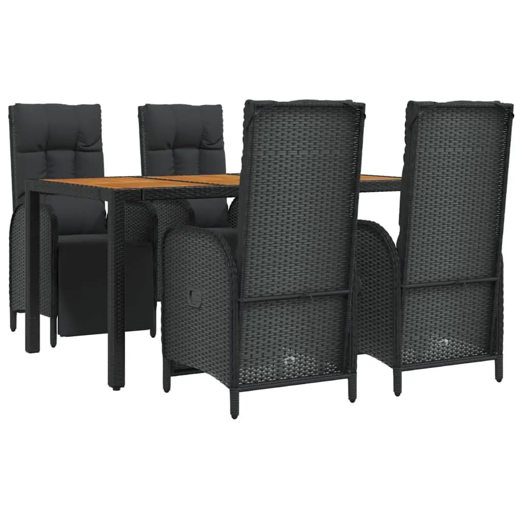 5 Piece Outdoor Garden Dining Set with Cushions Poly Rattan Black Furniture