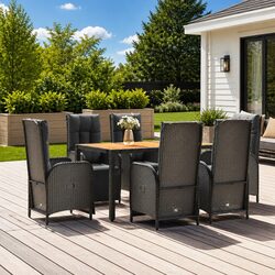 7 Piece Outdoor Dining Set: Dimensions & Materials Listed