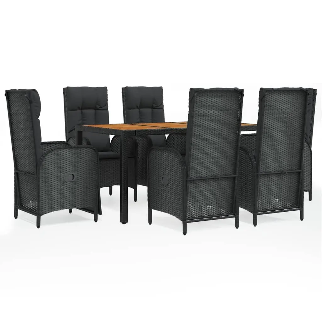 7 Piece Garden Dining Set with Cushions Black Outdoor Furniture Rattan Table