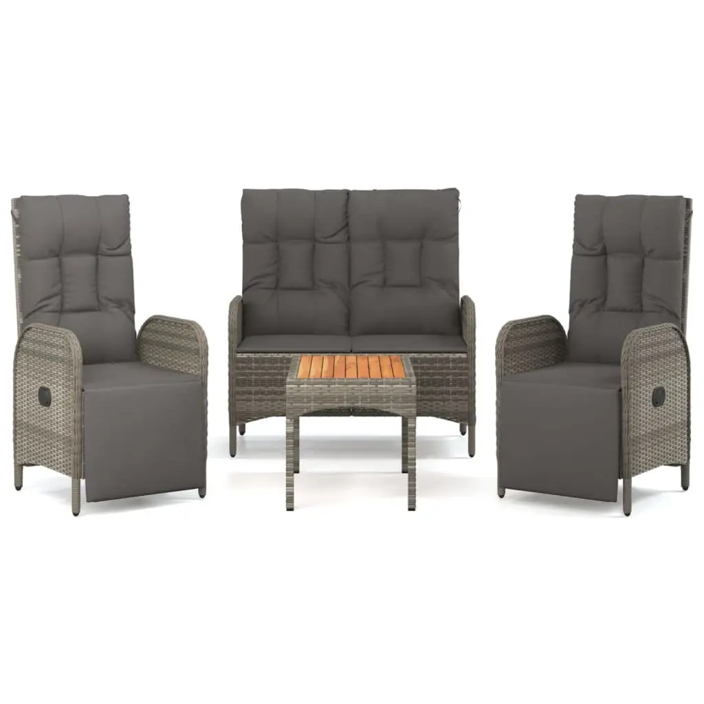 Garden Dining Set Outdoor Use 4 Piece Grey Poly Rattan Chairs Table