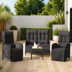 4 Piece Garden Dining Set: Black Poly Rattan Chairs