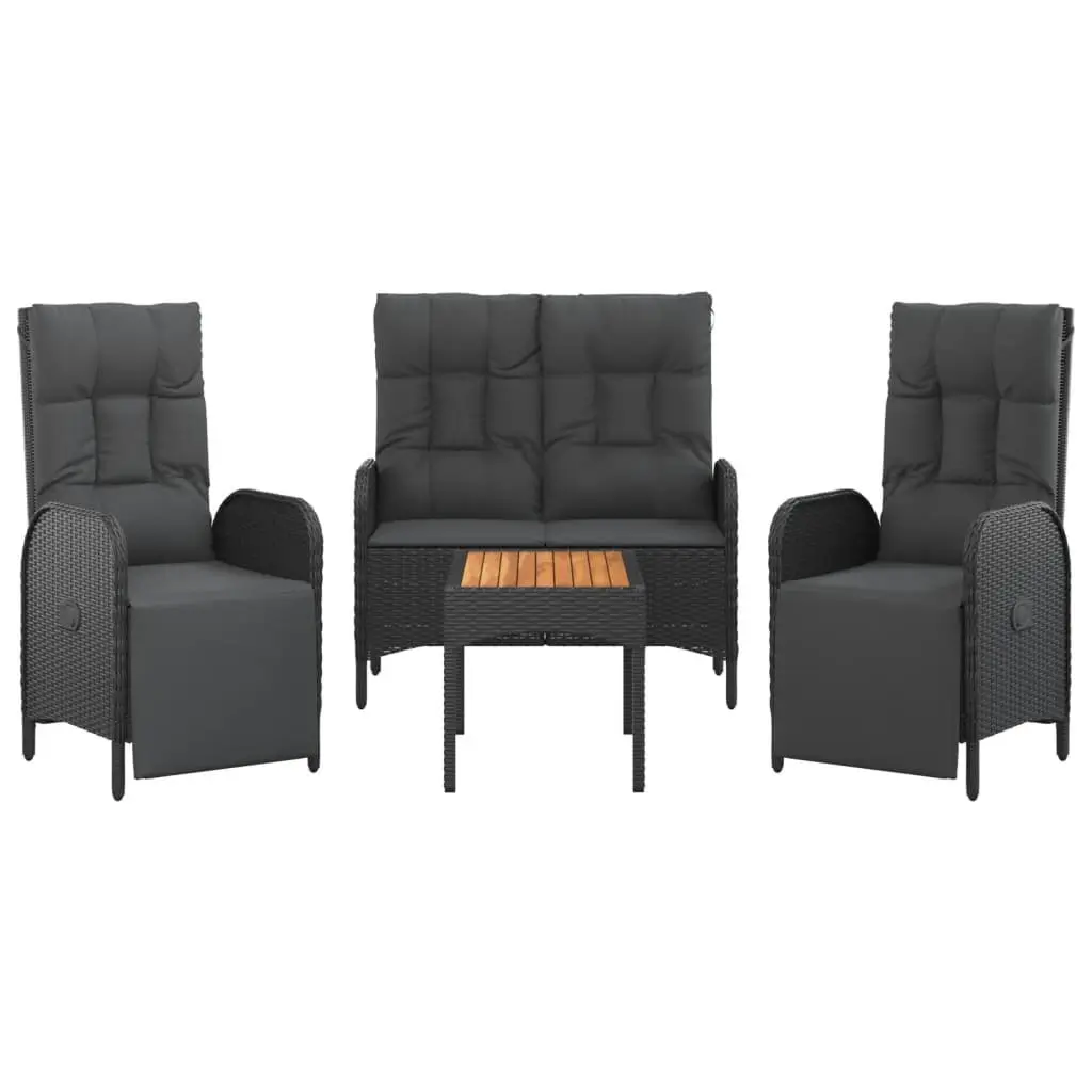 Outdoor Garden Dining Set 4 Piece with Cushions Black Poly Rattan Chairs Table