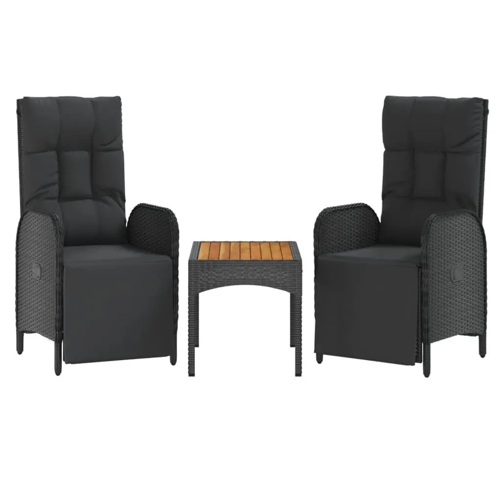 Outdoor Garden Dining Set 4 Piece with Cushions Black Poly Rattan Chairs Table