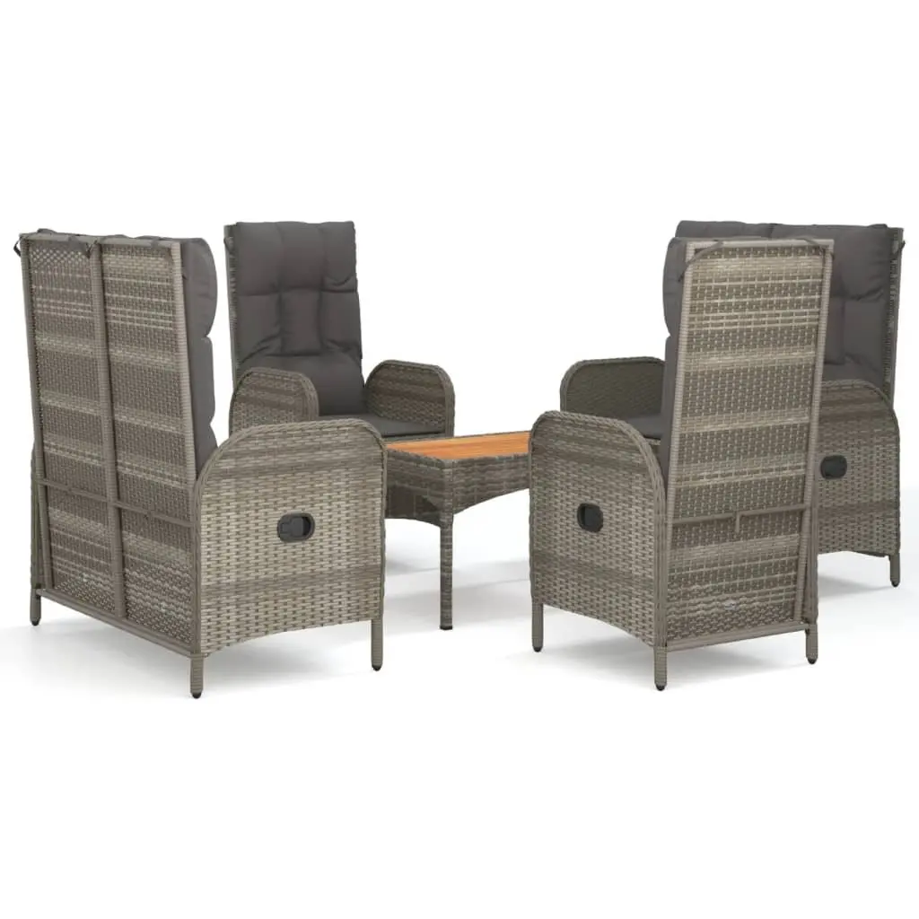 5 Piece Garden Dining Set Outdoor Furniture Grey Poly Rattan Table Chairs