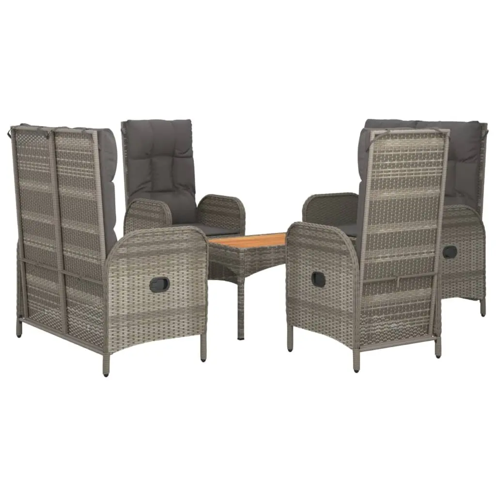 5 Piece Garden Dining Set Outdoor Furniture Grey Poly Rattan Table Chairs