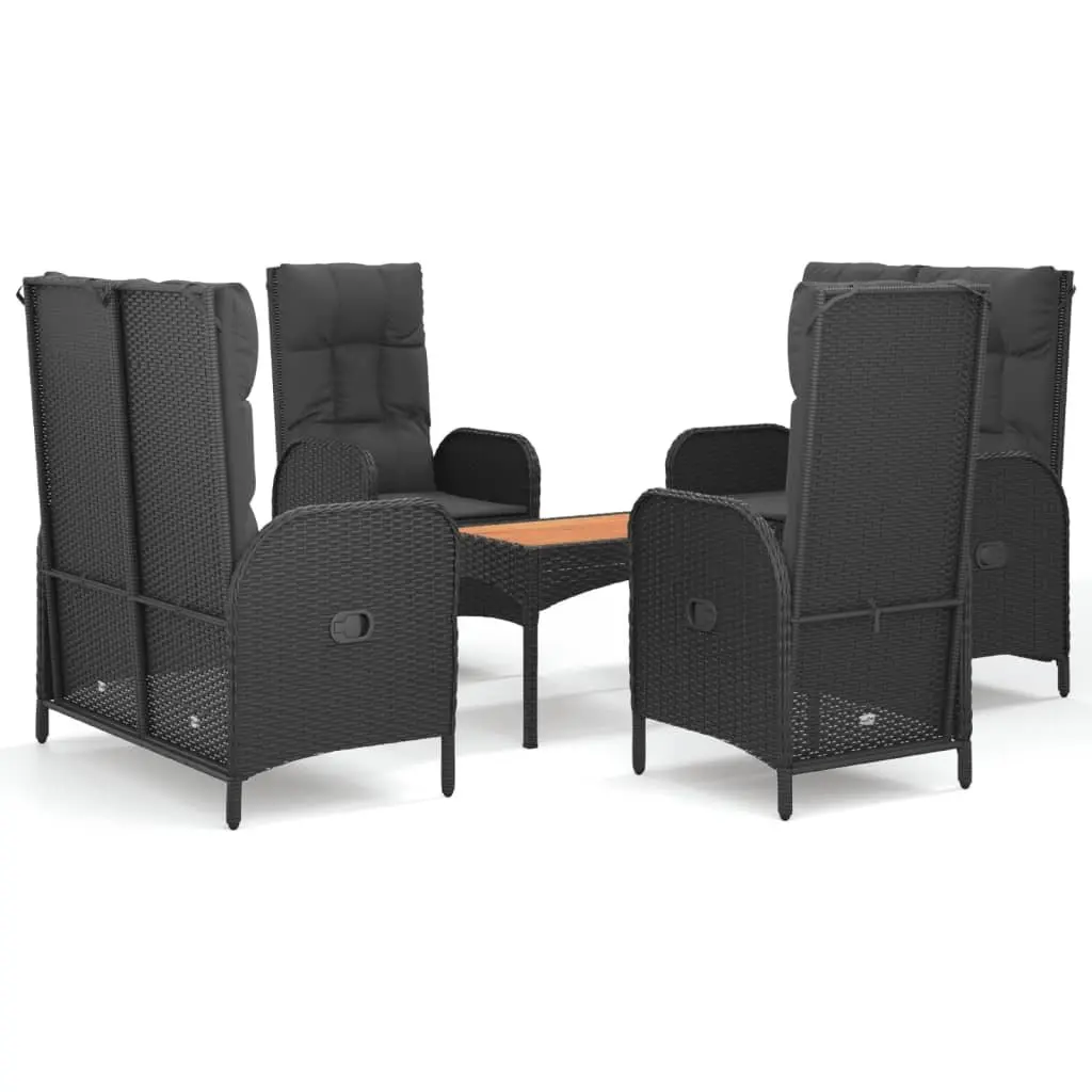5 Piece Garden Furniture Set Outdoor Dining Table with Black PE Rattan Chairs and Padded Cushions for Relaxation