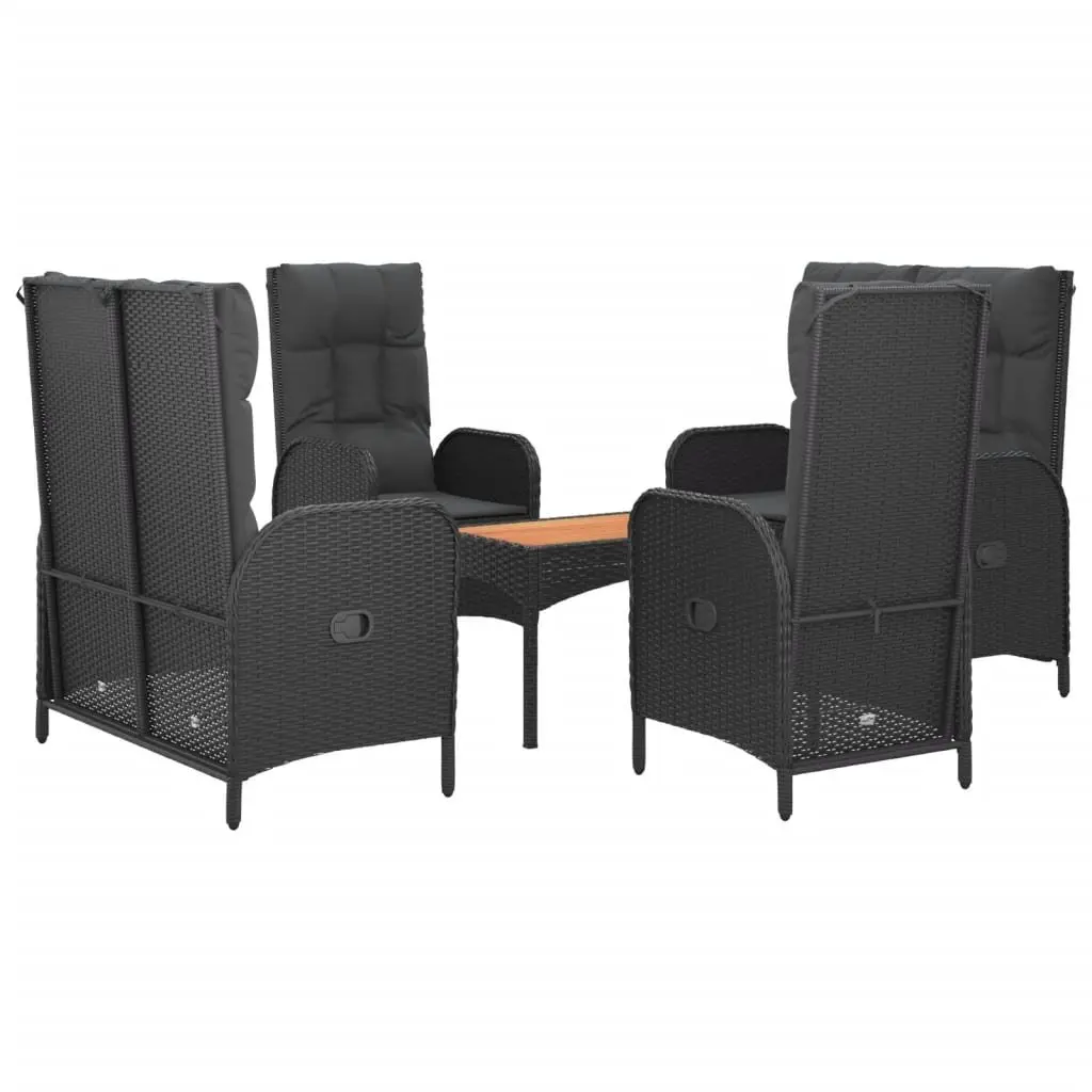 5 Piece Garden Furniture Set Outdoor Dining Table with Black PE Rattan Chairs and Padded Cushions for Relaxation