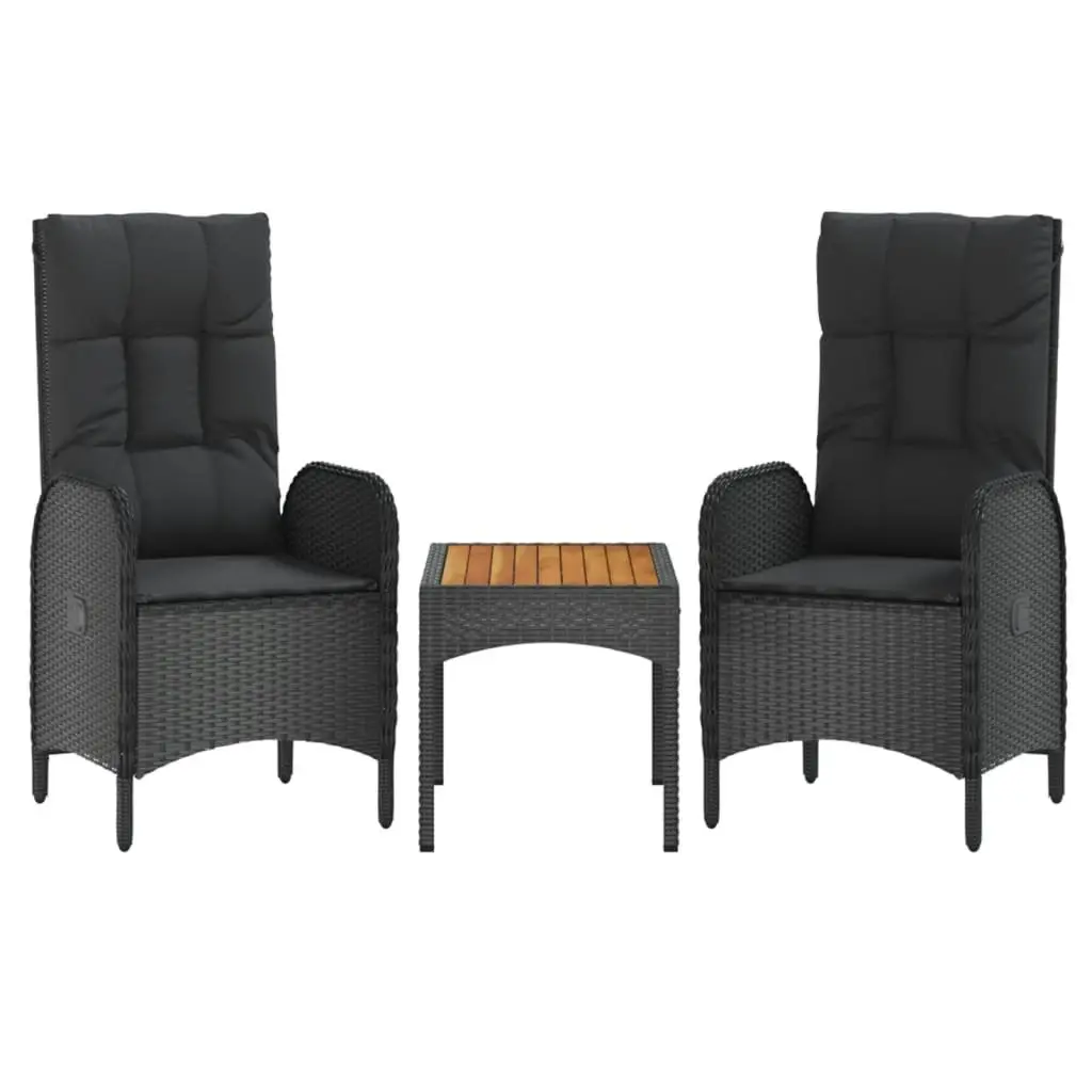 5 Piece Garden Furniture Set Outdoor Dining Table with Black PE Rattan Chairs and Padded Cushions for Relaxation