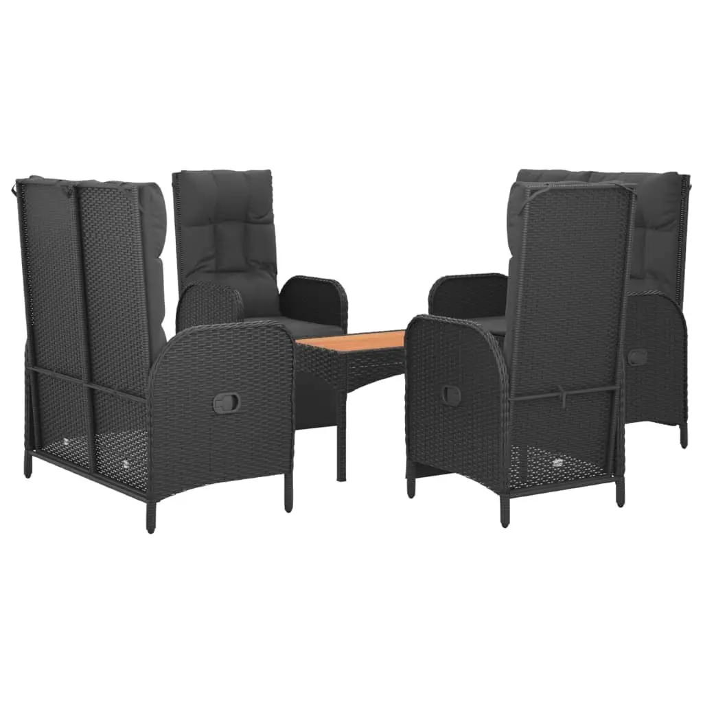 5 Piece Outdoor Garden Dining Set Black Poly Rattan Chairs Table Cushions