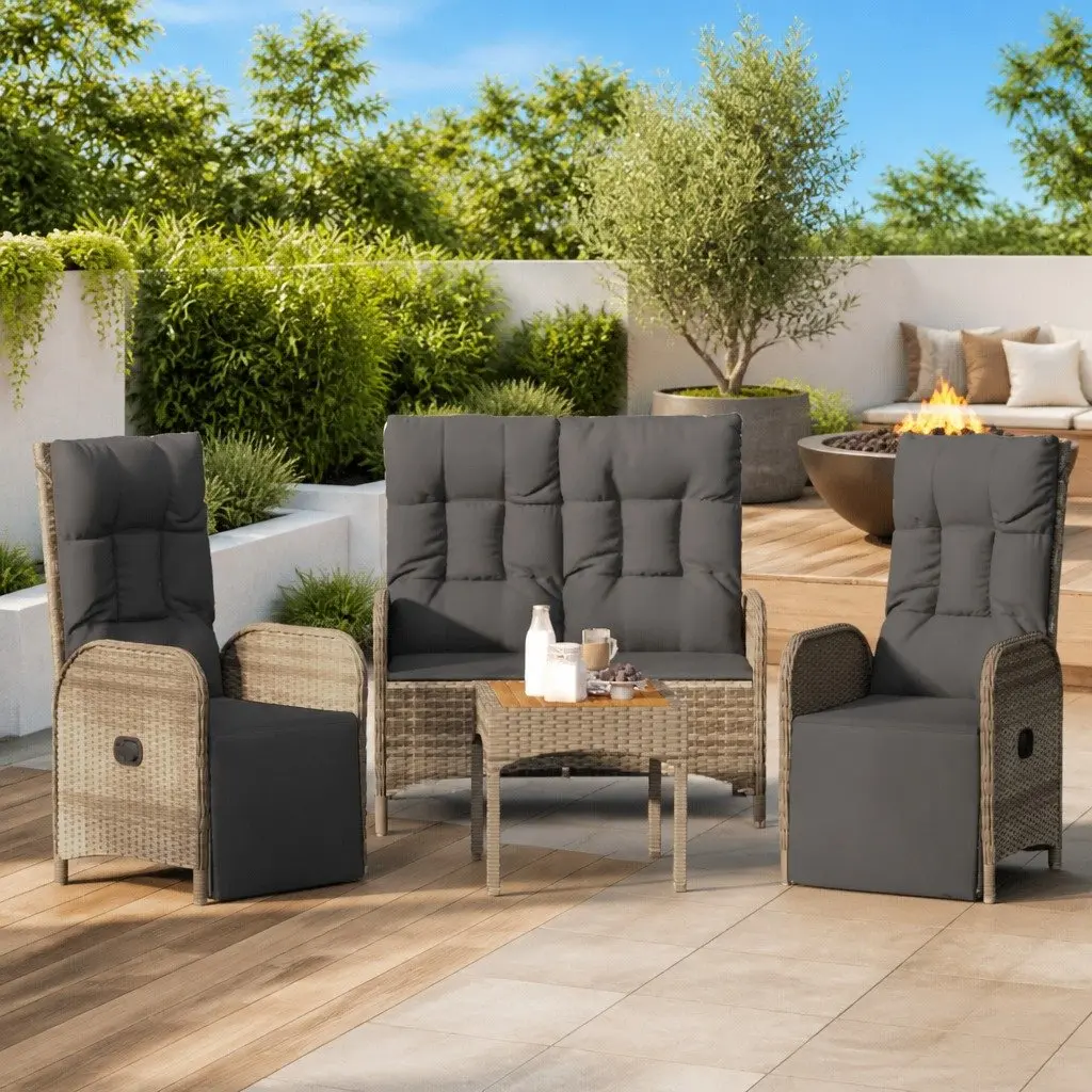 Outdoor Dining Set 3 Piece Garden Furniture Grey Poly Rattan Chairs Table