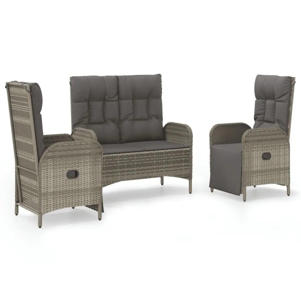 Outdoor Dining Set 3 Piece Garden Furniture Grey Poly Rattan Chairs Table