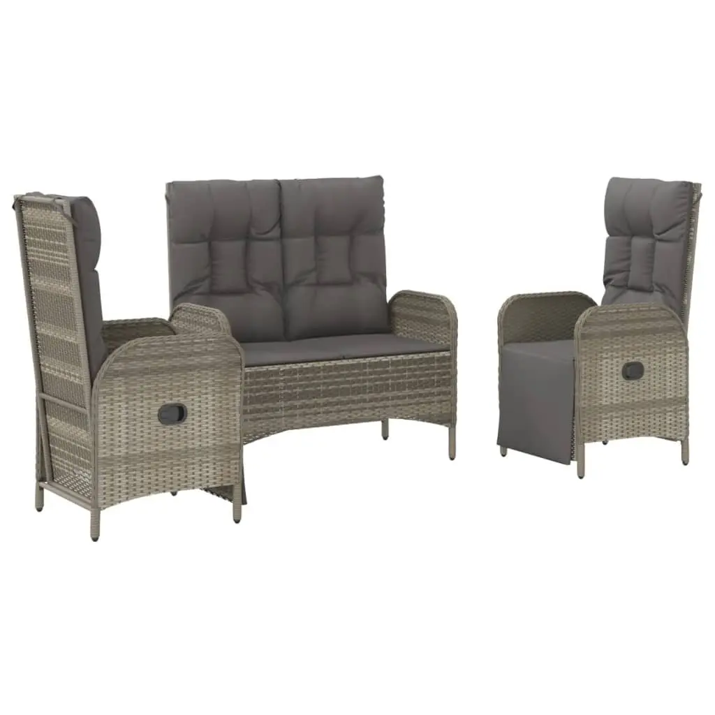 Outdoor Dining Set 3 Piece Garden Furniture Grey Poly Rattan Chairs Table