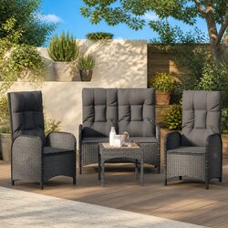 Garden Dining Set 3 Piece Outdoor Furniture Black Poly Rattan Chairs Table