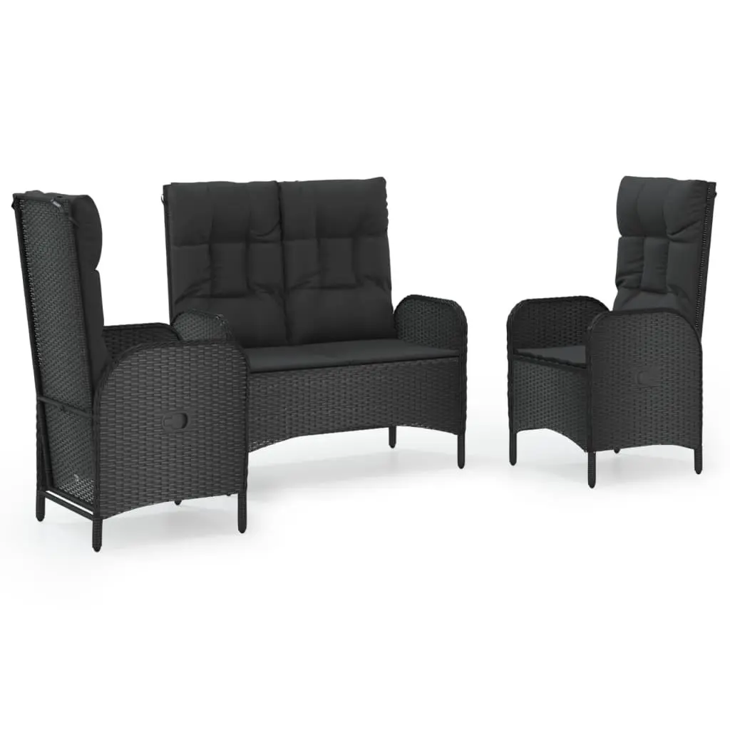 Garden Dining Set Outdoor Use 3 Piece Black Poly Rattan Chairs Table