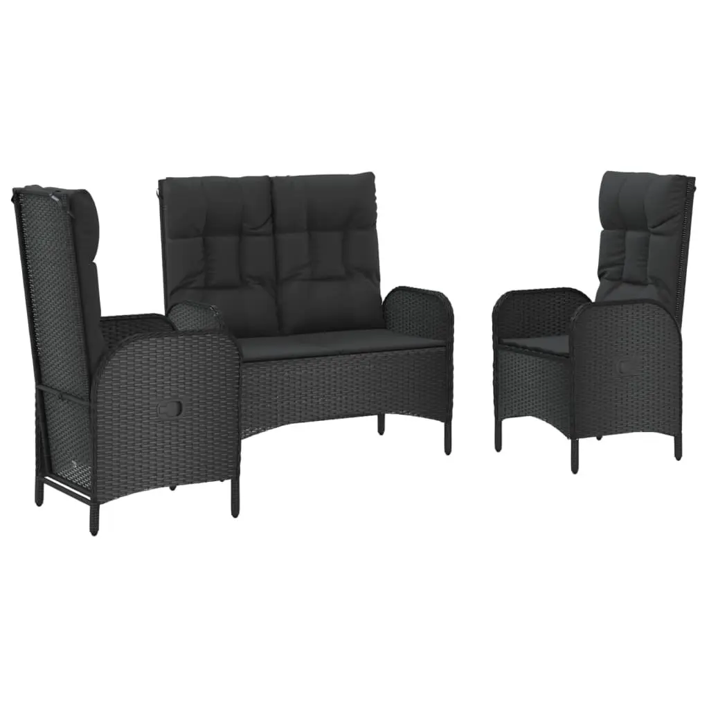 Garden Dining Set Outdoor Use 3 Piece Black Poly Rattan Chairs Table