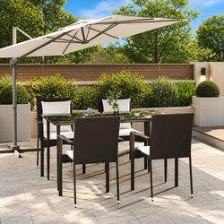 5 Piece Outdoor Dining Set: Black Rattan, Steel Frame