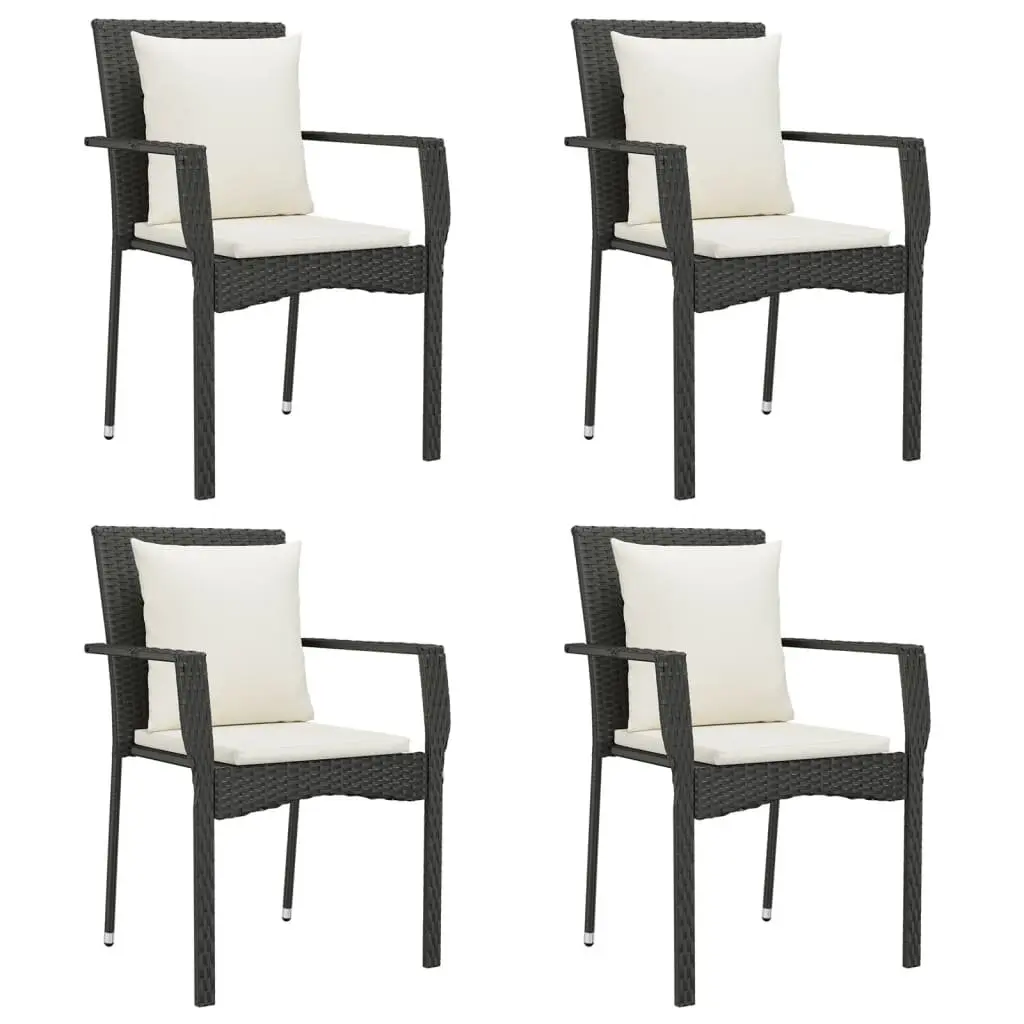 5 Piece Outdoor Garden Dining Set Black Poly Rattan Chairs Table Cushions