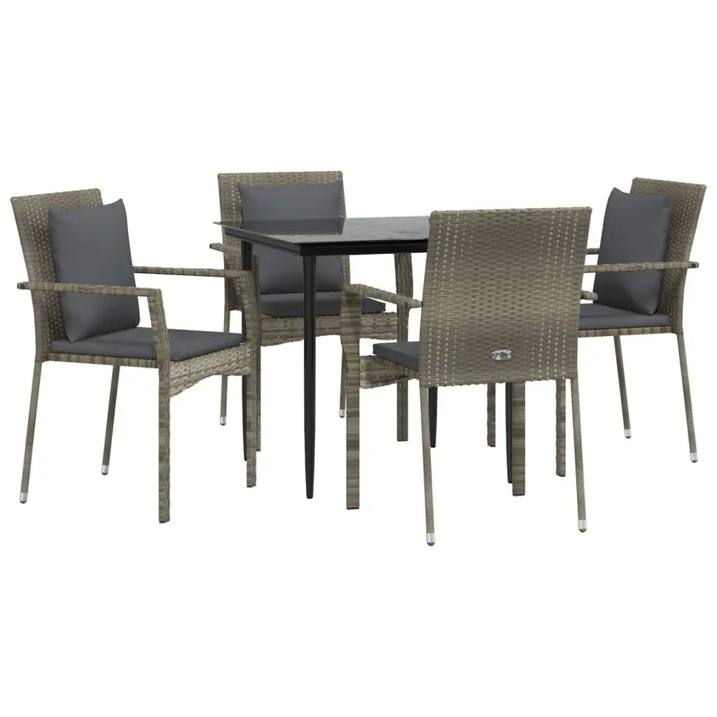 Garden Dining Set Outdoor Patio Furniture 5 Piece Grey Poly Rattan with Cushions