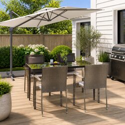 5-Piece Outdoor Dining Set: Grey Garden Furniture Specs