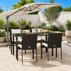 5 Piece Garden Dining Set: Black Rattan & Steel Frame