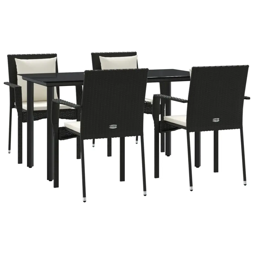 5 Piece Patio Dining Set Rattan Chairs Table with Cushions for Garden Outdoor Use Black