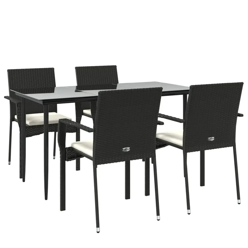 5 Piece Outdoor Dining Set for Garden Patio Black Poly Rattan Furniture