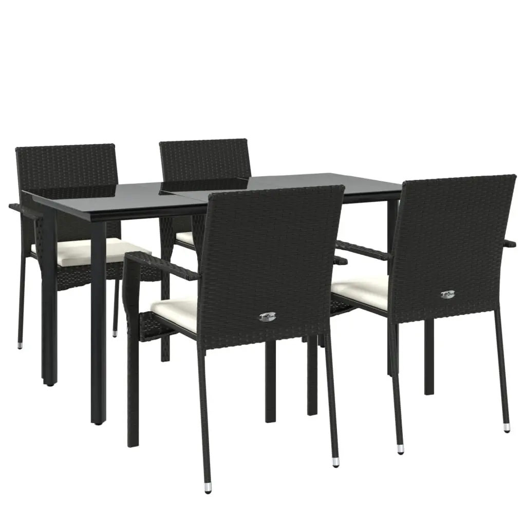 5 Piece Outdoor Dining Set Garden Patio Furniture Black Poly Rattan Chairs Table