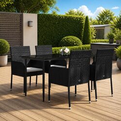 5 Piece Garden Dining Set: Black PE Rattan & Steel