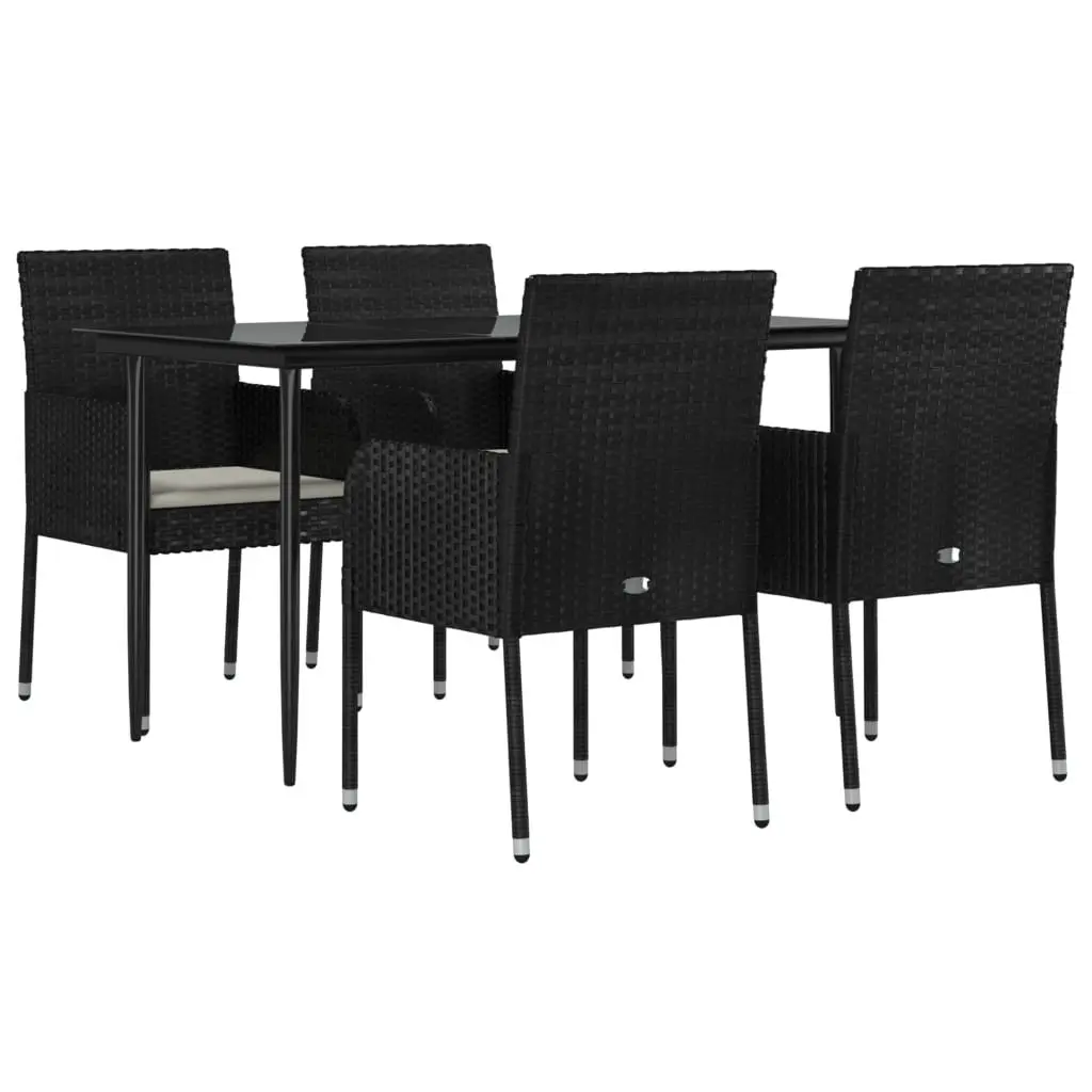 5 Piece Garden Dining Set Outdoor Patio Furniture Black Poly Rattan