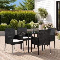 5 Piece Outdoor Dining Set with Rattan and Steel Frame
