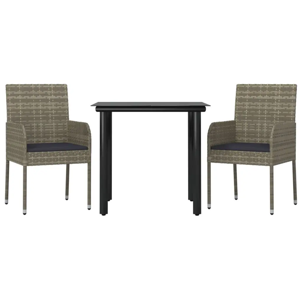 Garden Dining Set Outdoor Patio Furniture 3 Piece Grey Rattan