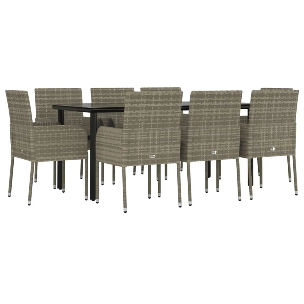 Outdoor Dining Set 9 Piece Modular Patio Furniture Grey PE Rattan with Cushions